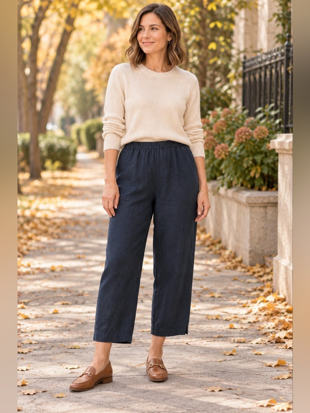 J.Jill Linen Pants XL Navy Wide Leg Pull-On Cropped Coastal Resort Minimalist